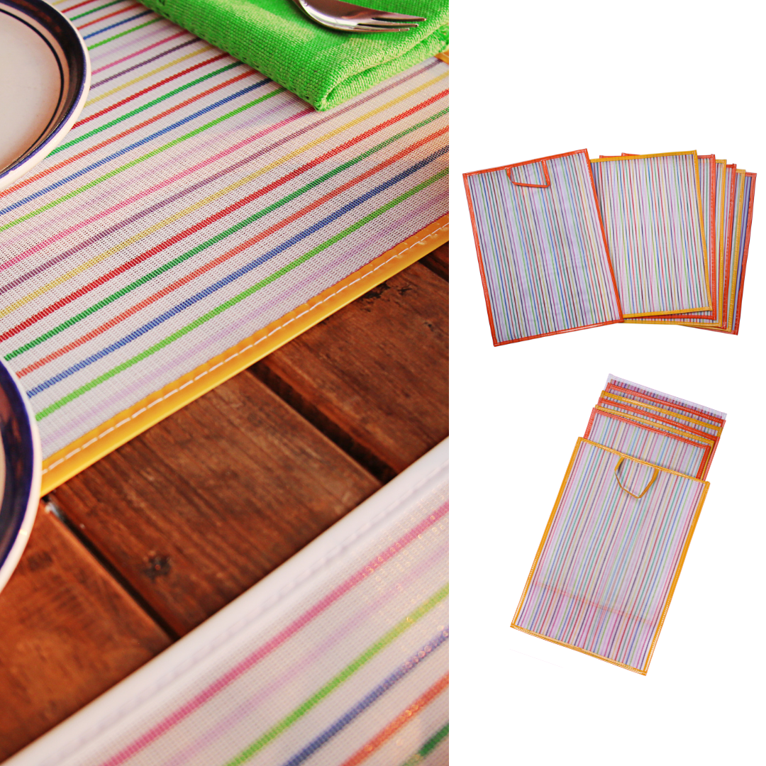 Set de 6 manteles individuales blancos a rayas